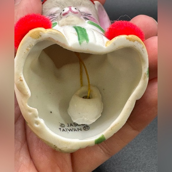 Jasco Christmas Ornament Lil Chimers Mouse Handpainted Bisque Porcelain Bell 80s - Picture 7 of 7